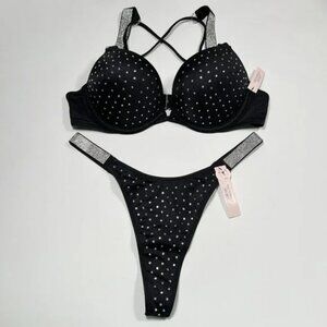 Victoria Secret 38D Bombshell Push Up Bikini Top Glam Cups Shine Strap